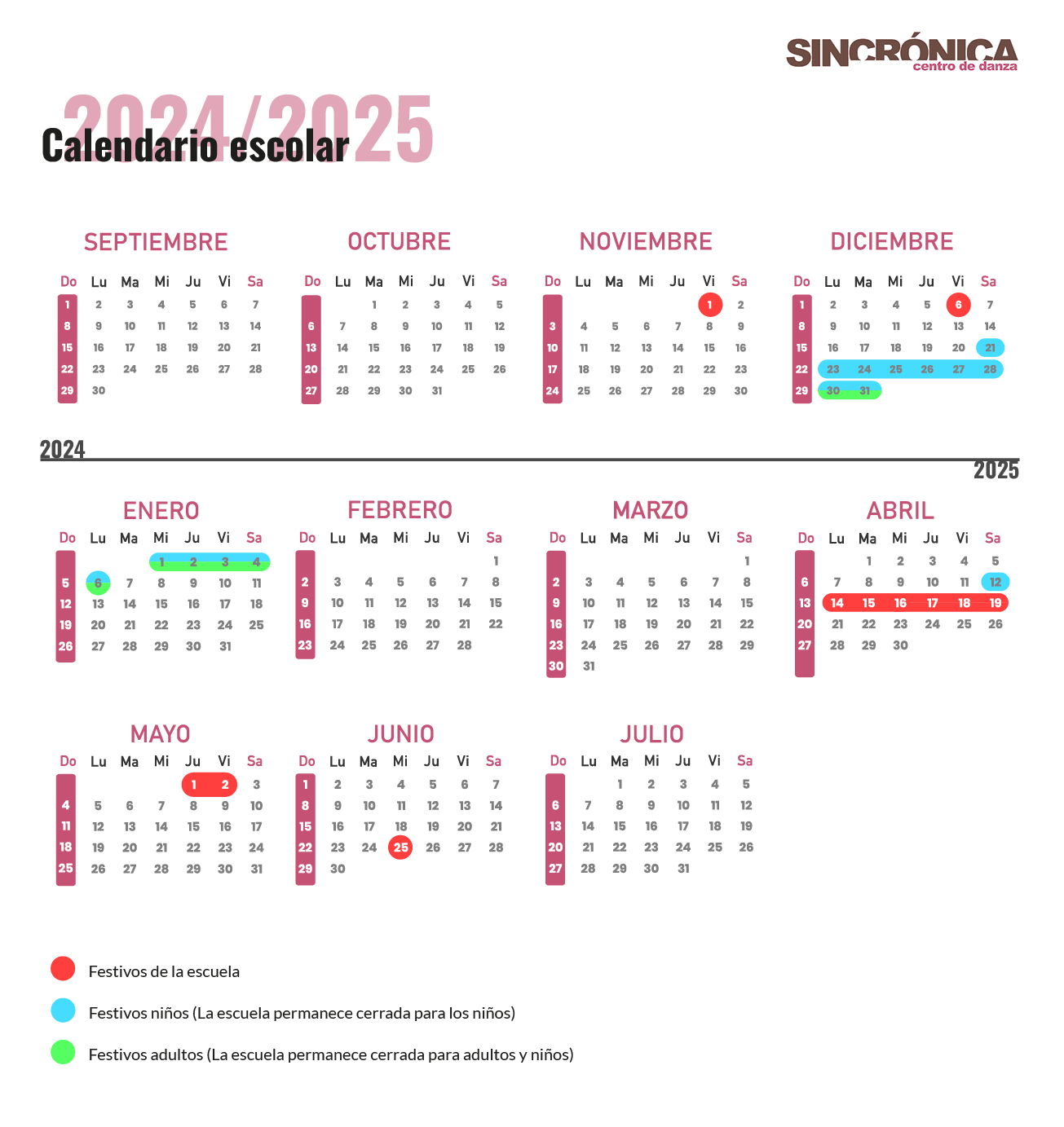 CALENDARIO SINCRONICA 2024 2025