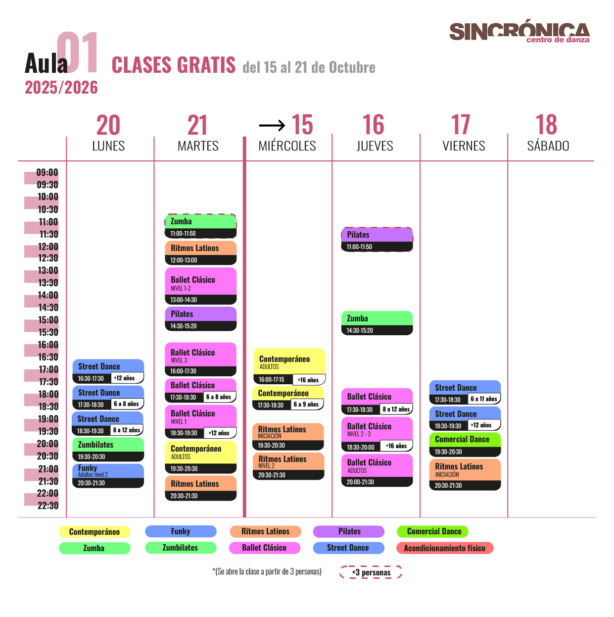 Horario CLASES GRATIS Aula 01 SINCRONICA 25 26 1