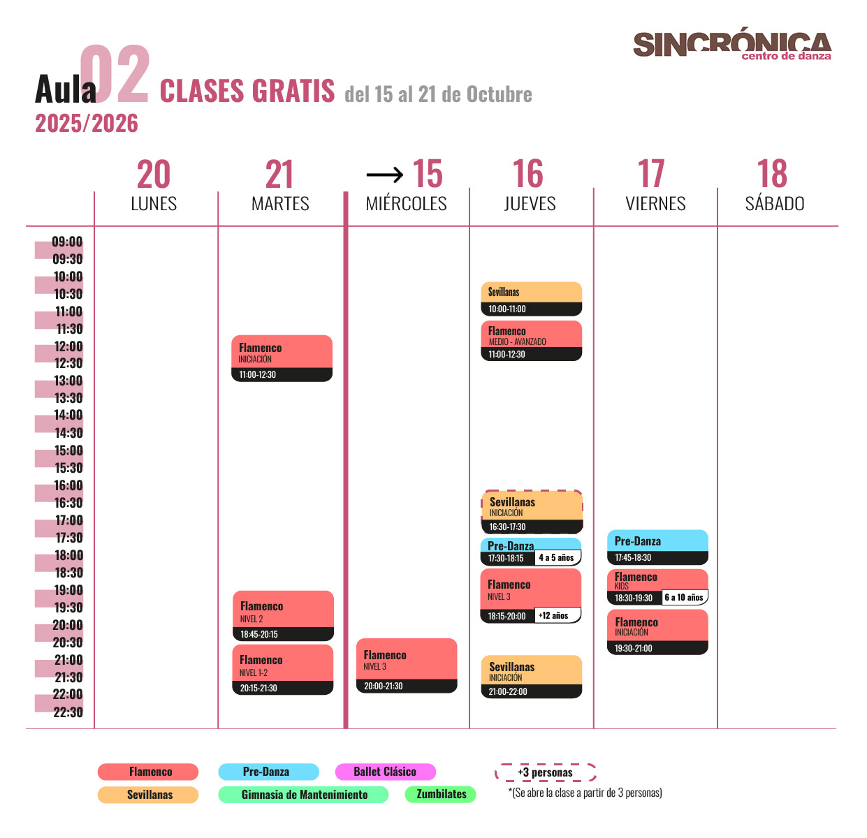 Horario CLASES GRATIS Aula 02 SINCRONICA 25 26